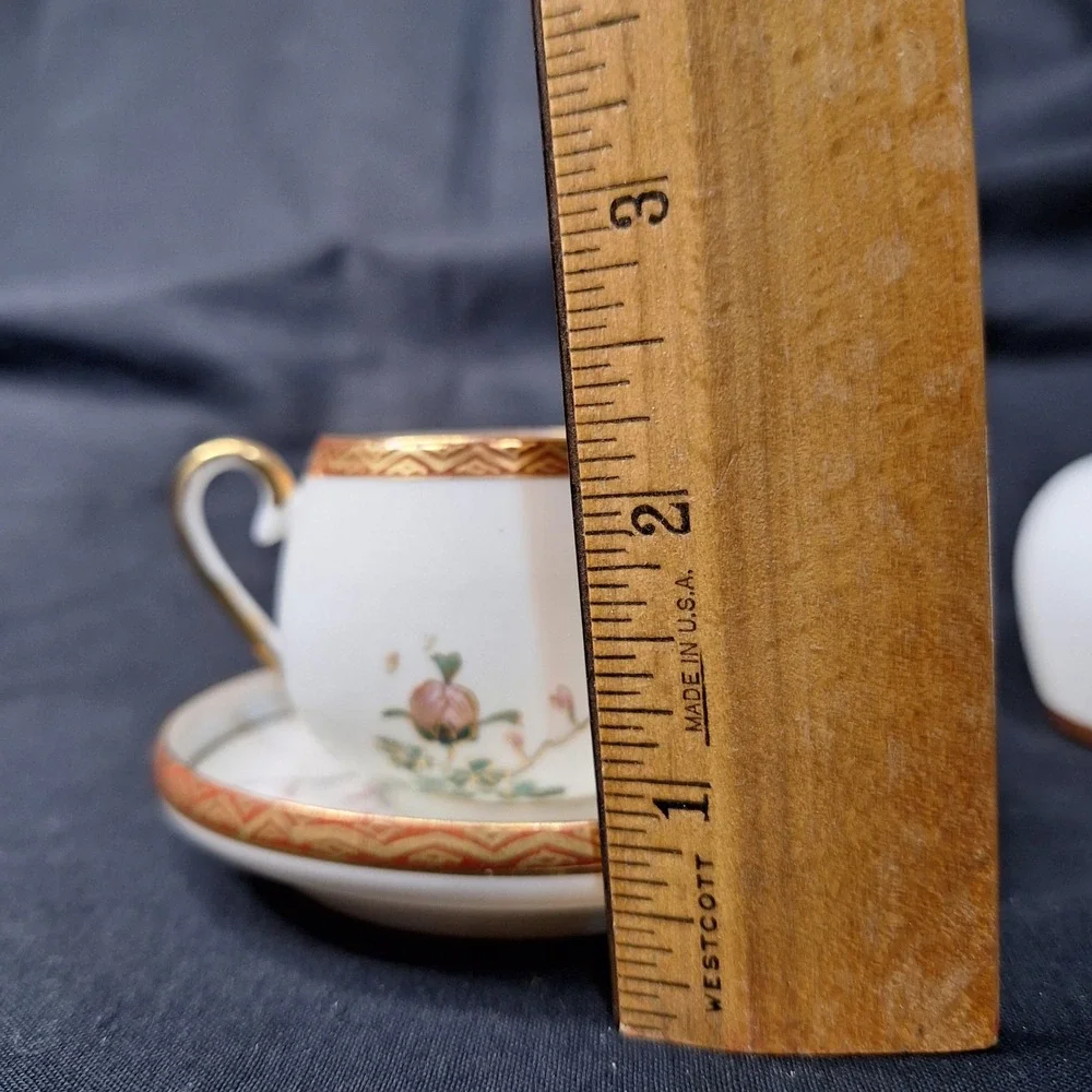 Vintage Set of 2 Soko China Hand Painted Eggshell Porcelain Demitasse Cup Saucer